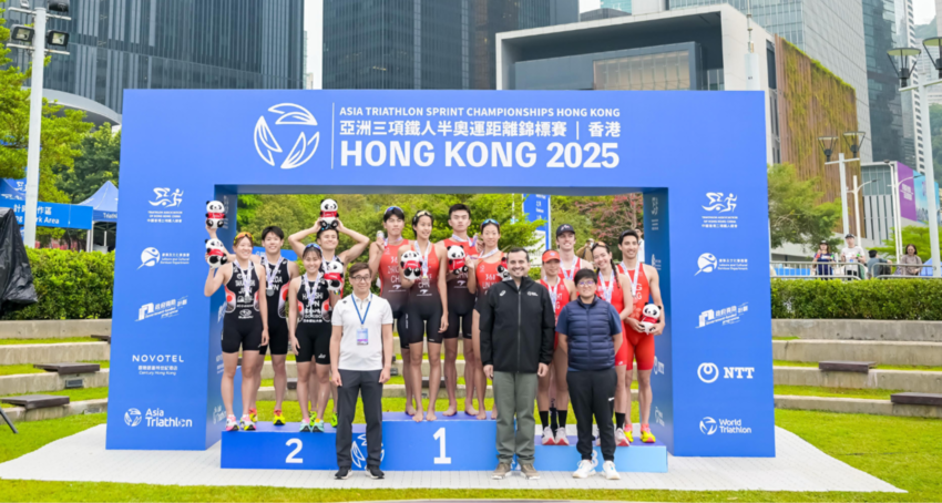 香港三铁队於本港举行的2025亚洲三项铁人半奥运距离锦标赛中赢得一面铜牌…